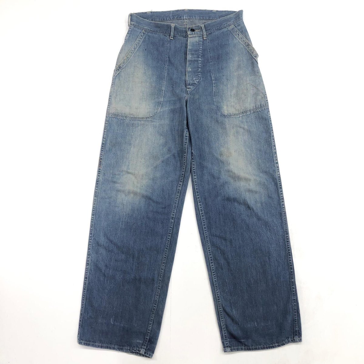 eaglebase2's tweet image. 本日7時の新商品！
U.S.NAVY M-45 40- 50s デニム パンツ 

ライトオンス独特の縦落ち
広いワイドシルエットがいい！
リアルなダメージ
履き込んだ　この色落ち
そして やわらかデニム！
ー8時のNEW ARRIVALの M-45も見てください！
eaglebase.thebase.in
#古着 #ミリタリー #軍物