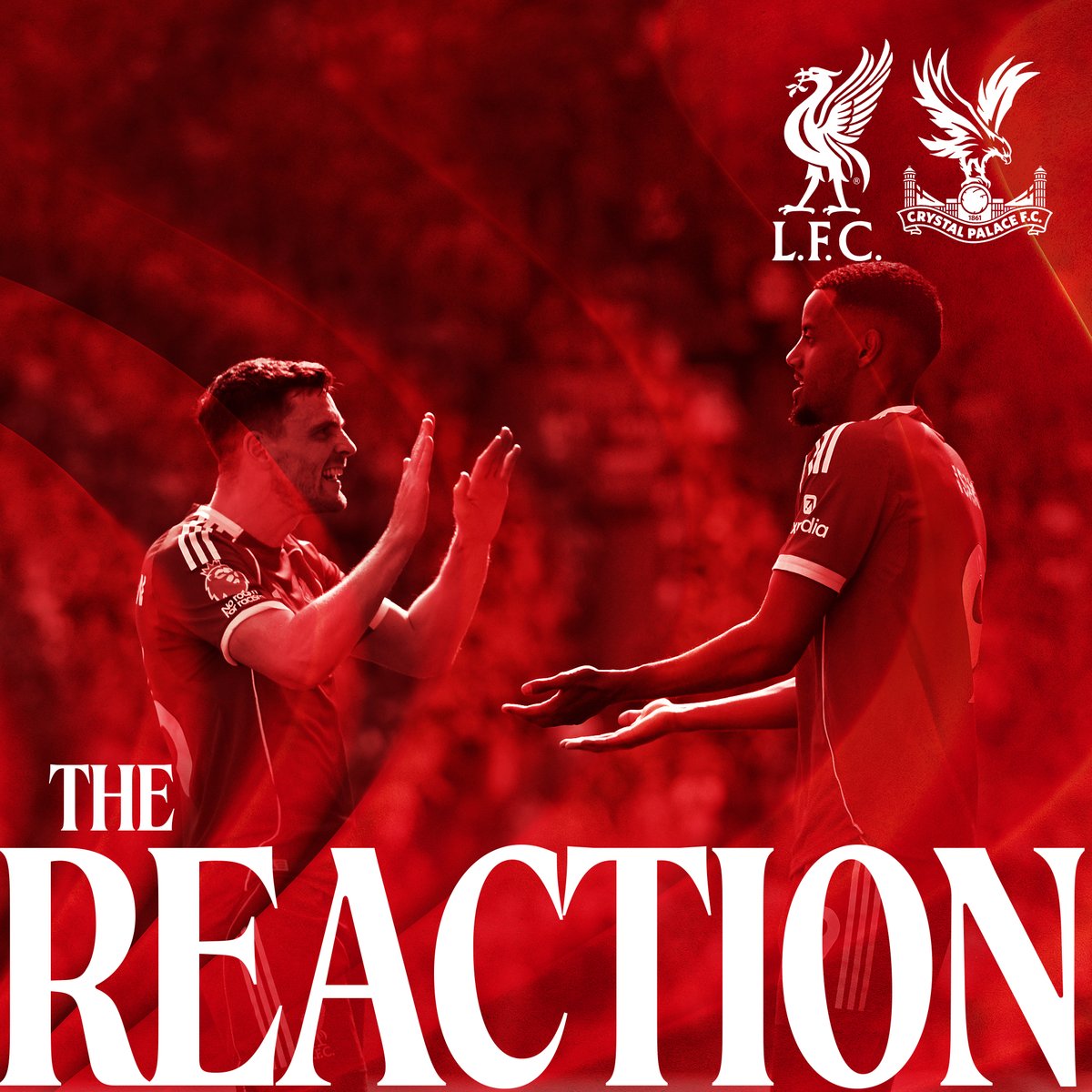 LFC's tweet photo. Listen to interviews and analysis from #LIVCRY in our official post-match podcast 🔊