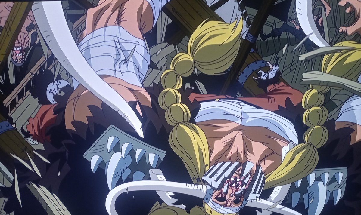 GokuDRyuzaki's tweet image. #ONEPIECE #Toonami
Anime Note:
The Anime shows Zunesha swinging its trunk twice, the first to send Jack's fleet into the air &amp;amp; the second to smash the ships