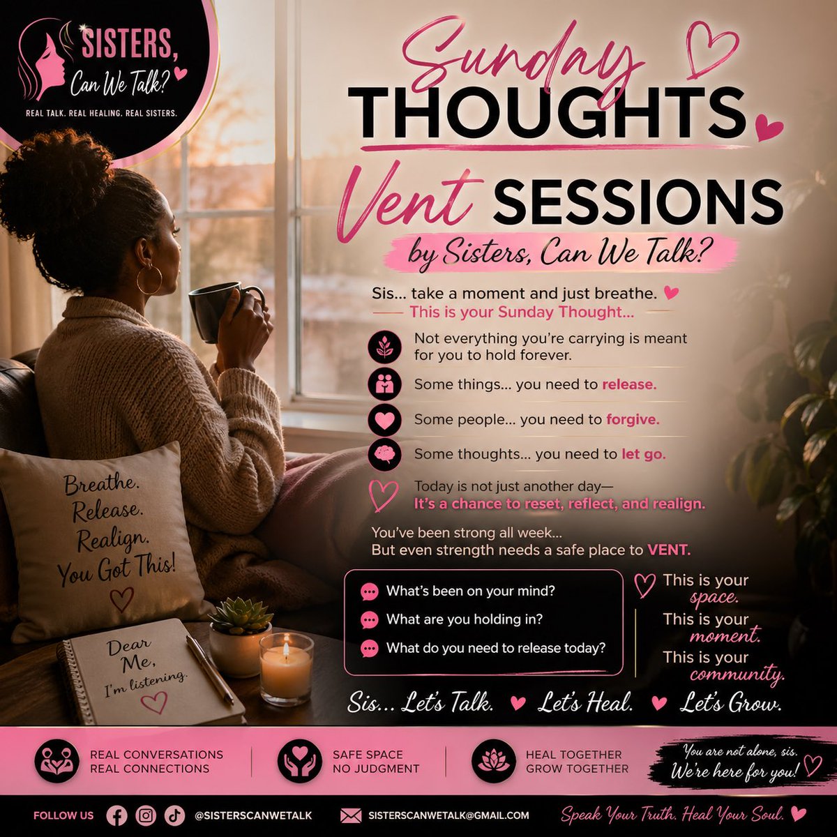 SCWTalk1's tweet photo. GM SISTERS,

What are your THOUGHTS on this Sunday Morning?  Leave it in the COMMENTS!

LIKE➡️COMMENT➡️SHARE with another SISTER

https://t.co/f3srbqvnYr

#VentSessions #SistersCanWeTalk #SundayTHOUGHTS https://t.co/58zpi7U4OX