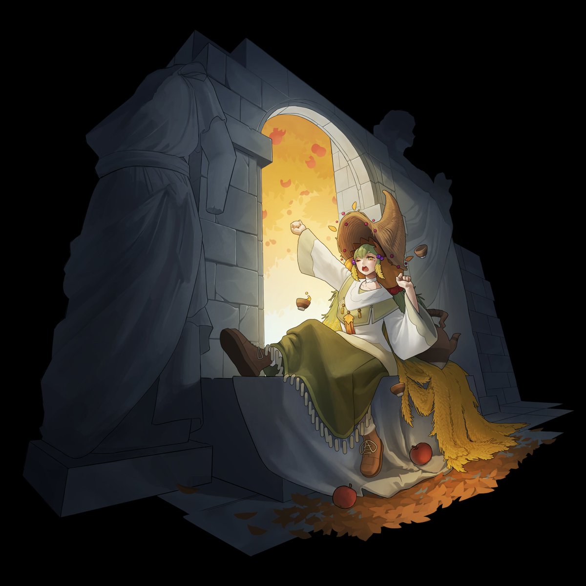 A_Magic_Rock's tweet photo. The witch of autumn and harvest waking up from a long nap.

#characterdesign #characterart #illustration #witch #autumn https://t.co/P4MXSnle0y