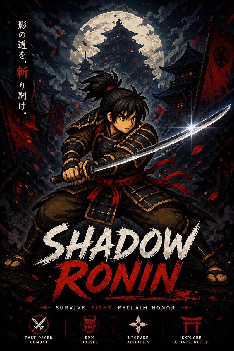 KKMannGan's tweet image. I challenged myself to build a small game and I actually finished it. “Shadow Ronin” is a fast-paced samurai game.  

Try it here: delightful-yeot-74ab6f.netlify.app
⚠️  Desktop only (keyboard controls)  
First game, feedback is welcome 
#vibejam #phaser