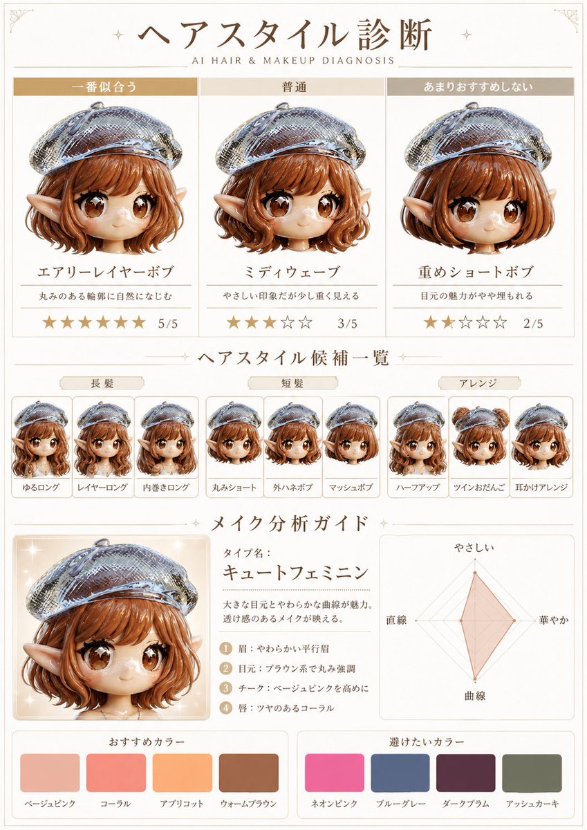 chatGPT img2でヘアメイク診断 一枚目はごりごりに加工アプリで 魔改造