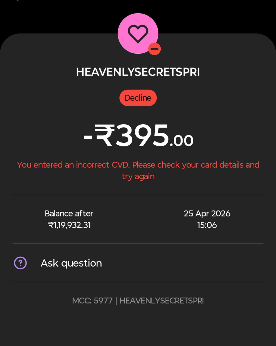 creditcardwalah's tweet photo. If you have Roarbank Credit Card then enter card details with wrong CVV on payment page then enter OTP.

You will easily see the MCC on Roarbank app 👇 https://t.co/2UYStbN74L