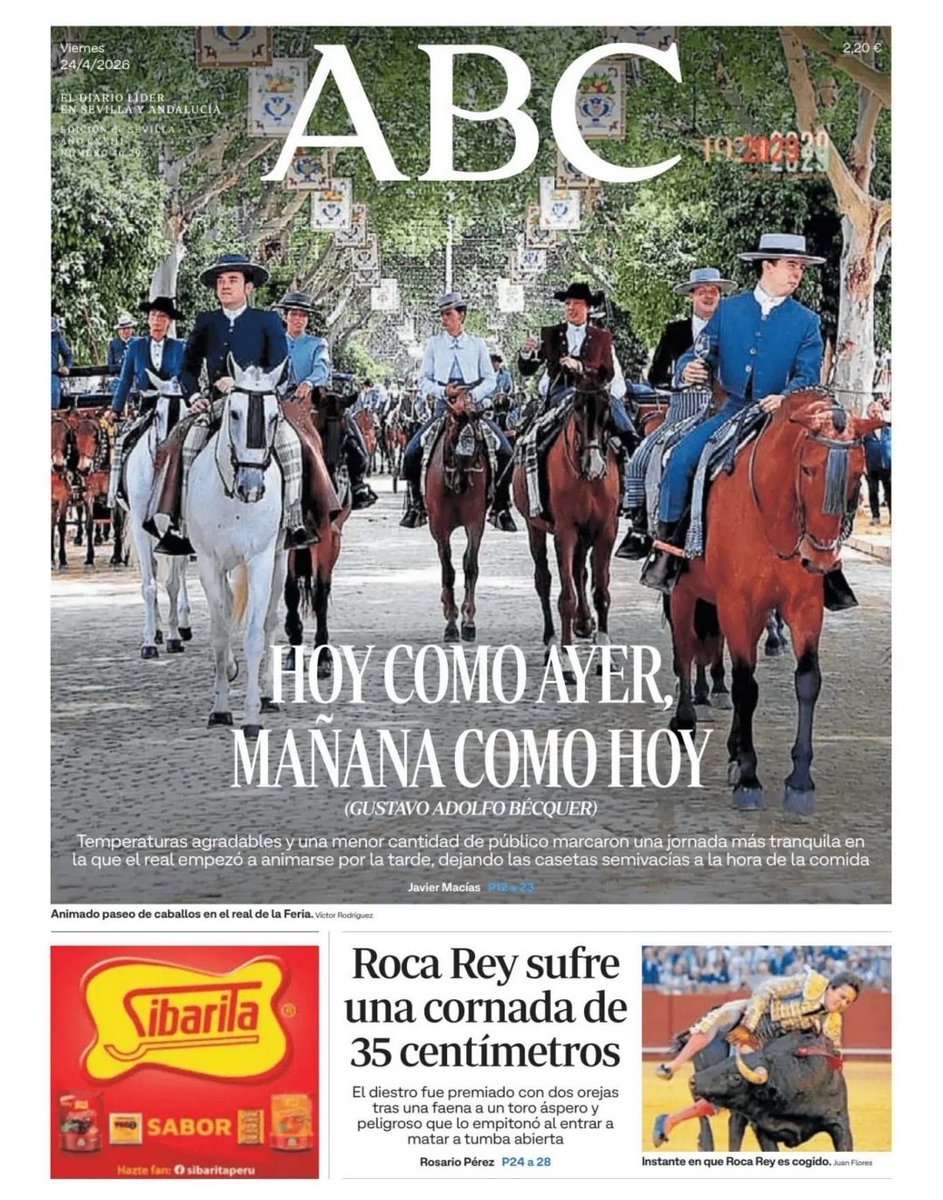 Esto que ha hecho <a href="/abcdesevilla/">ABC de Sevilla</a> con las portadas de cada día de Feria es una absoluta maravilla. Versos de poetas abriendo el diario.