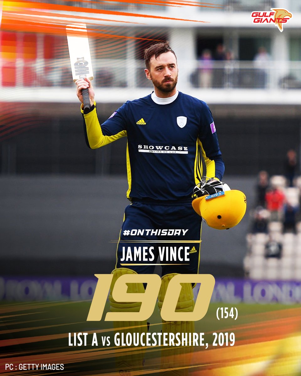 GulfGiants's tweet image. On this day in 2019, James Vince unleashed his career-best masterclass in List A 🔥👊🏼

#GulfGiants #BringItOn #Adani #AdaniSportsline