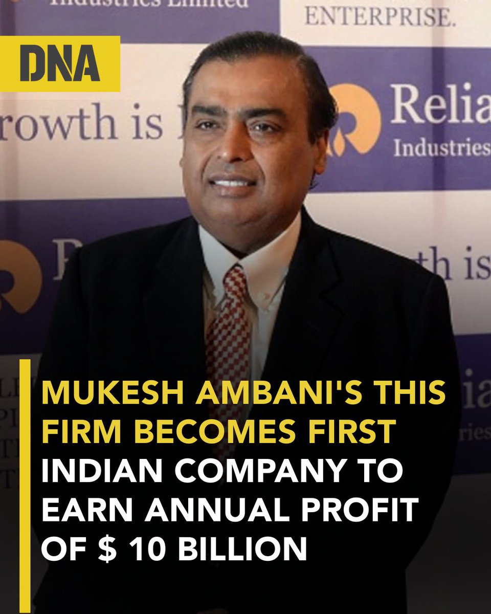 dna's tweet image. Posting Rs 95,610 crore in FY26 net profit, Reliance Industries Limited turned into the first Indian firm to exceed the $10 billion yearly earnings threshold. 

Read here: dnaindia.com/business/repor…

#MukeshAmbani #Business #DNAUpdates