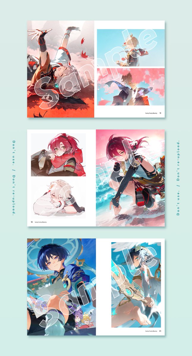 【5/5 超神ノ叡智2026】新刊サンプル
『Sunny Funny Bloomy』
B5/36P/フルカラー/¥1000
万葉平蔵放浪者中心+αのイラスト本です。
描き下ろし6Pと既出絵のまとめ✍