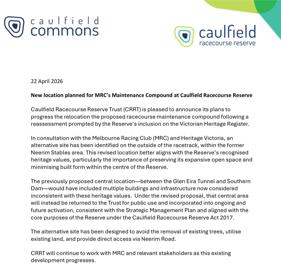 TurfDeli's tweet photo. Heritage Victoria currently advertised permit for MRC to build maintenance compound with partial demolition of Aquanita Stables at Caulfield

Original in field location was rejected by HV

More details at
https://t.co/9141IdLsbs https://t.co/SqAhtnLznc