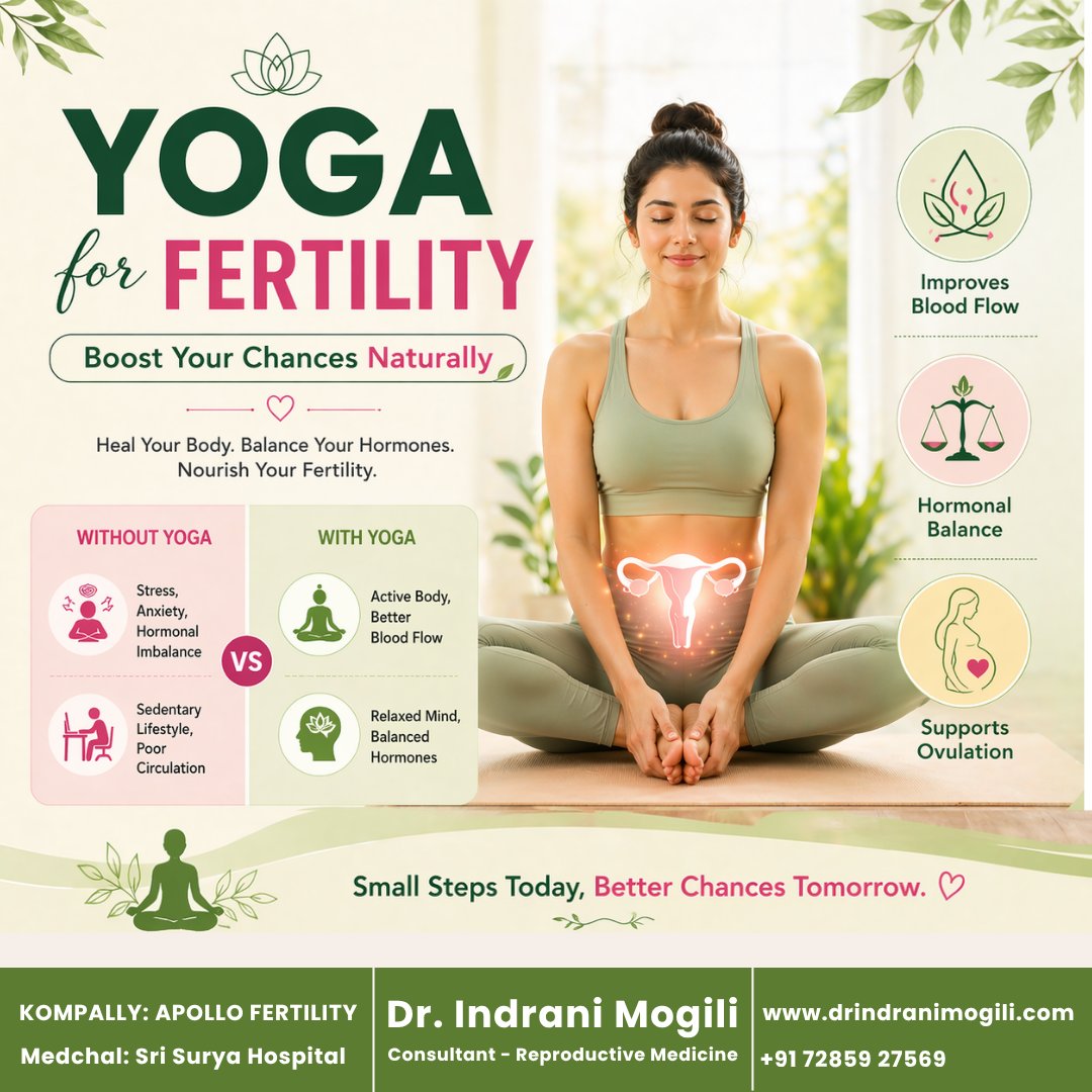 drindranimogili's tweet image. Yoga + Consistency = Better Fertility 💚

Balance your hormones naturally
Reduce stress. Improve chances.
Start your journey today 🌿

#YogaForFertility #FertilityJourney #HormonalBalance #WomensHealth #NaturalFertility #HealthyLifestyle #StressRelief #MindBodyBalance #IVFSupport