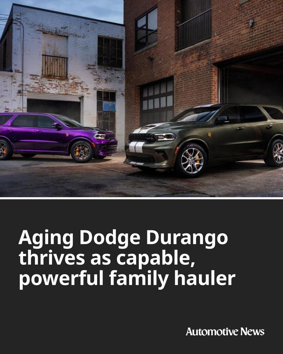 Automotive_News's tweet image. As other Dodge nameplates have fallen by the wayside, the third-generation Durango has been a steady force for 16 years, even managing to gain strength as it’s aged.

#Dodge #DodgeDurango #Stellantis #automotive #autoindustry