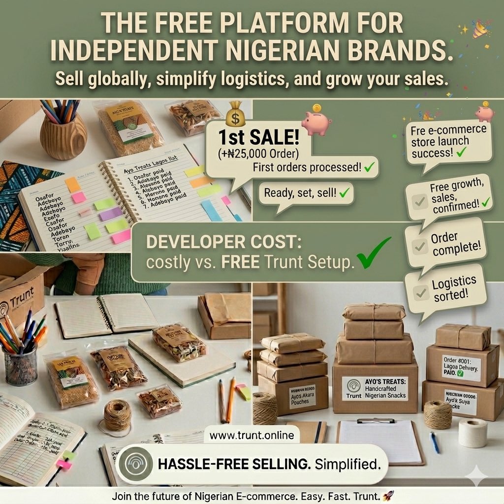 TruntHQ's tweet image. Stop letting high developer costs hold your dreams hostage.

At Trunt, we believe independent Nigerian brands deserve a global stage without the heavy price tag. This isn’t just about a website; it’s about logistics, sales tracking.
🔗 trunt.online

#Trunt  #Ecommerce