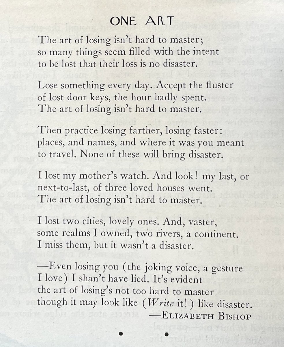 phillipcrymble's tweet photo. Fifty years ago today, Elizabeth Bishop's "One Art" was published in the pages of @NewYorker. What a poem! https://t.co/hXG0mwJ67p