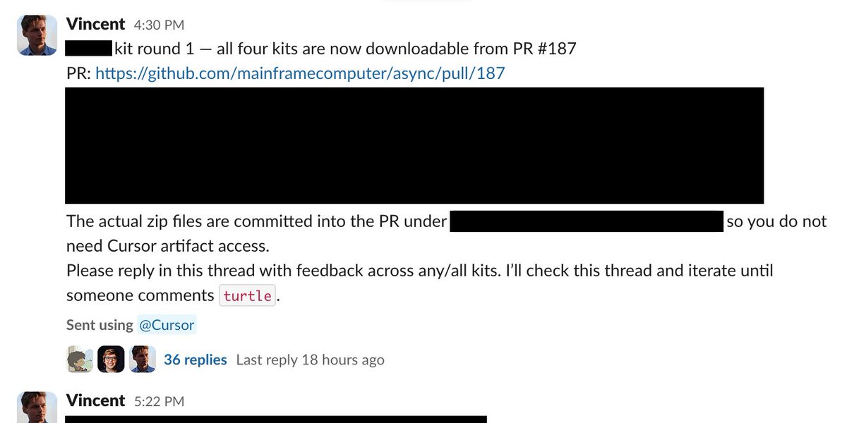 vinvan's tweet photo. one thing we've been exploring at @mainframe is @karpathy's autoresearch for non-verifiable domains, like design.

we tell an agent to improve generation quality. but instead of scoring itself, it asks for feedback in slack.

it then iterates until we're satisfied! ♾ https://t.co/uyzKiKkaT0