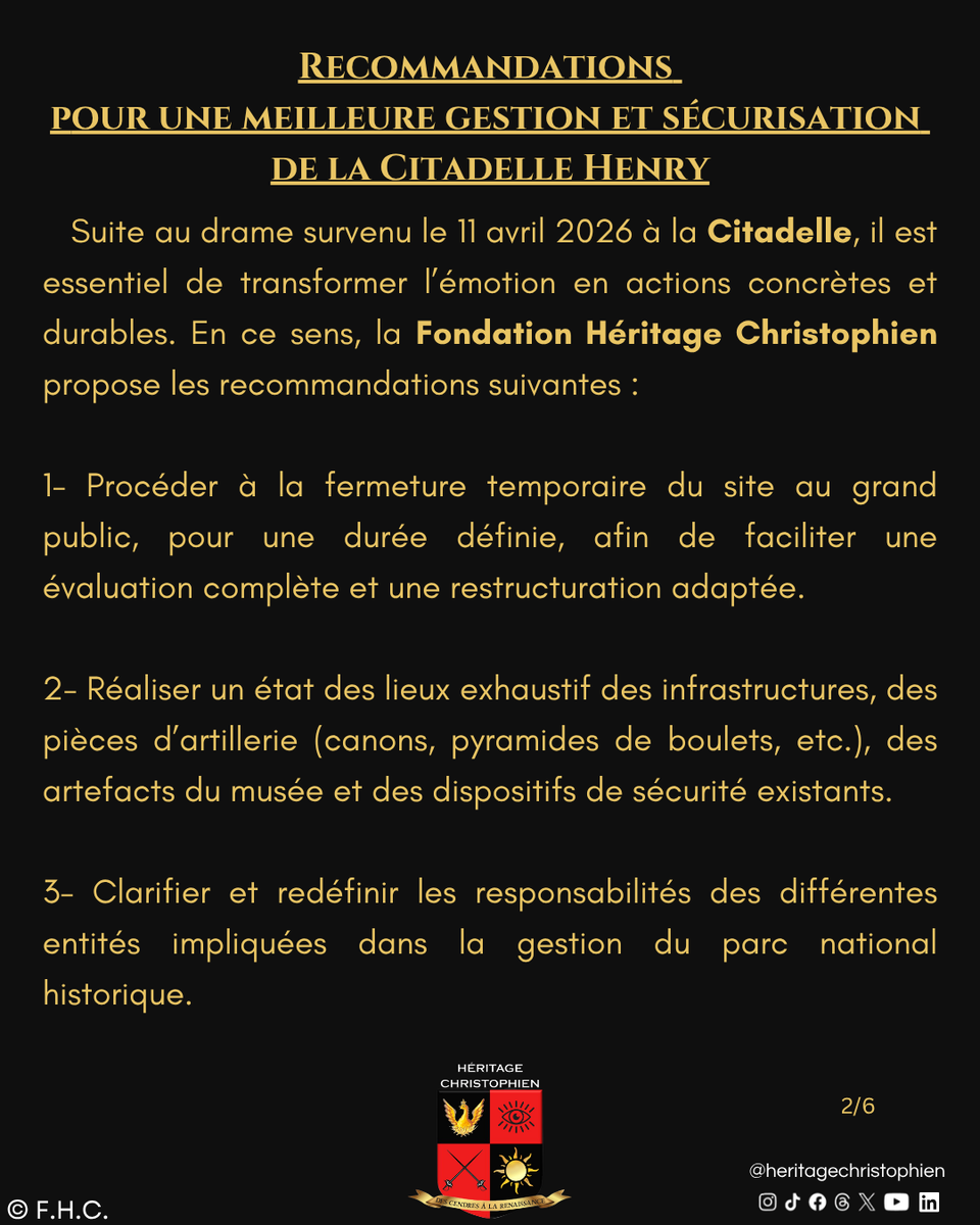 FondationHC's tweet photo. Cette liste de recommandations de la F.H.C. se veut une base de travail; elle n’est pas exhaustive. Vos idées comptent aussi. N’hésitez pas à les partager en commentaire.

#CitadelleHenry #PalaisSansSouci #HenryChristophe #Patrimoine #Milot #Okap #HeritageChristophien #Haiti https://t.co/xUWIb3QwIx