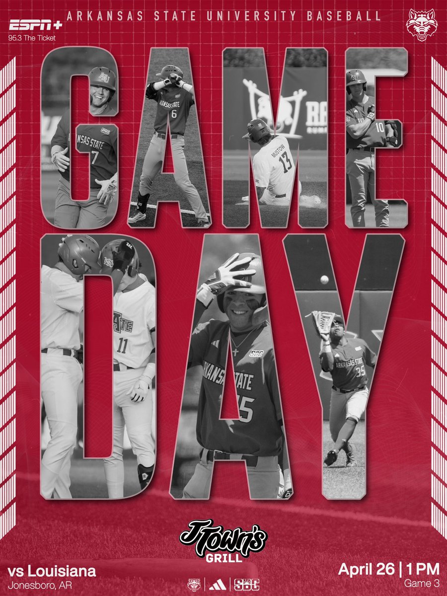 AStateBaseball's tweet image. Series day 3️⃣

🆚Louisiana
⏰1:00 PM
📺 bit.ly/4d6MaGT
📻bit.ly/4tpRvzP
📊bit.ly/343bkD2

#WolvesUp