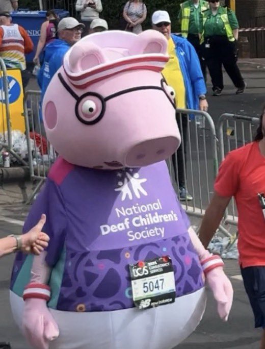 Daddy Pig took part in the London Marathon. 

He finished it in 5 hours, 51 minutes and 53 seconds.