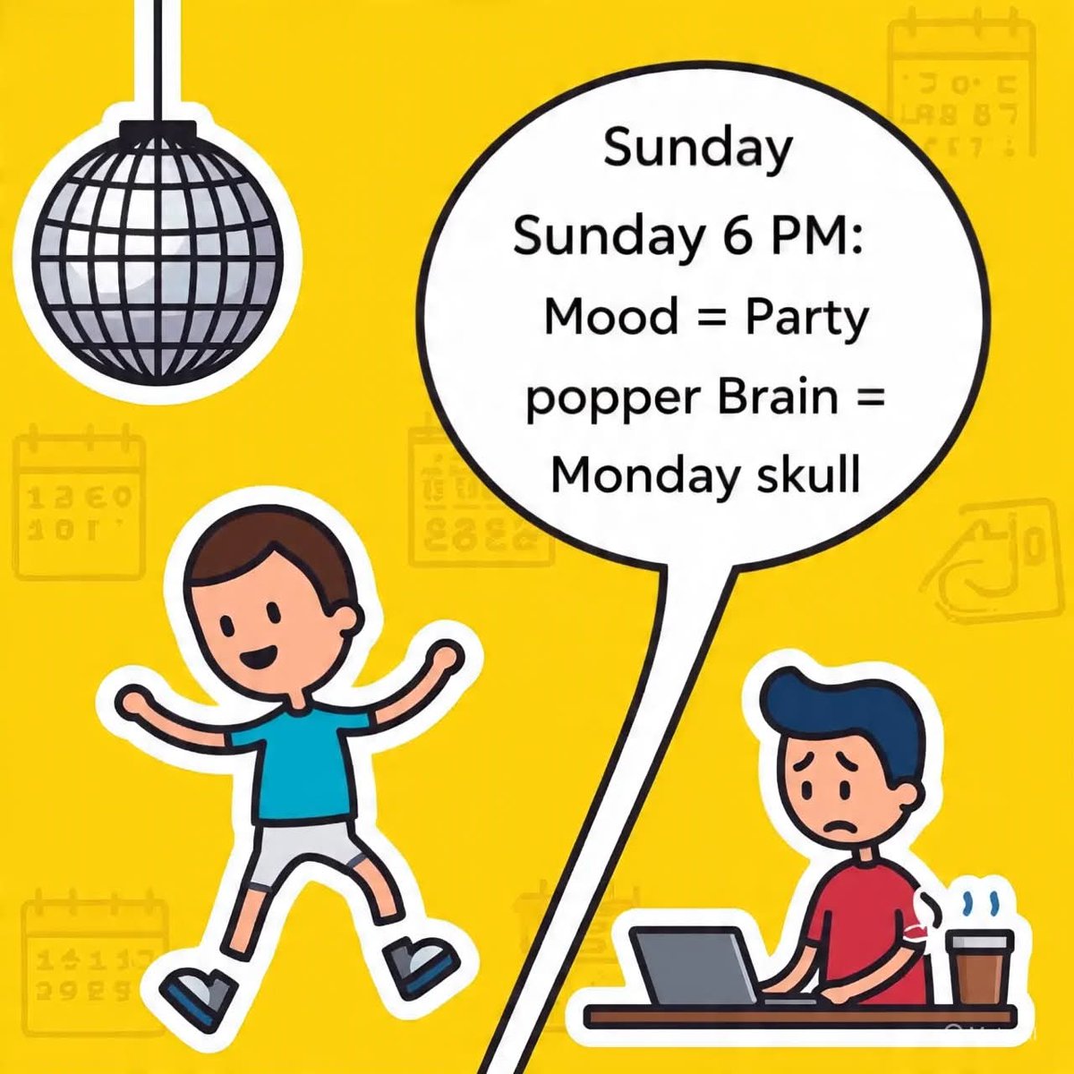 Gul363753611's tweet image. 1. *"Sunday http://Evening.exe has stopped working... Monday loading 😵‍💫"*
2. *"#Heart: Let's party 🎉 Brain: Monday tomorrow 💀"* 
3. *"#Sunday Scenes: Chill mode ON, Overthinking about  #Monday ON"* 😱
#नोटिबोल 🤣
#बातें_लड़कों_की 😜