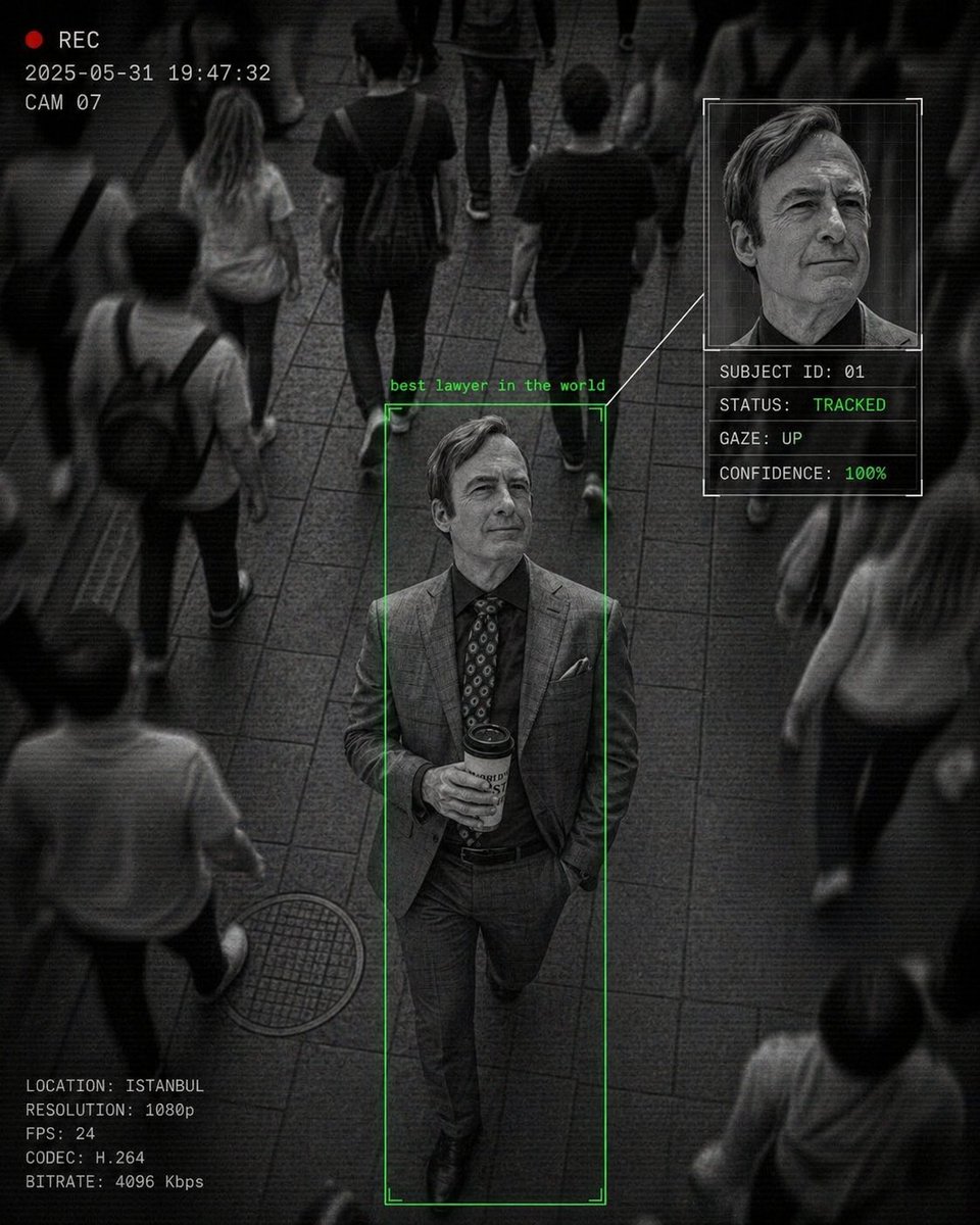 Style Surveillance Footage of a Crowded Street Scene from a