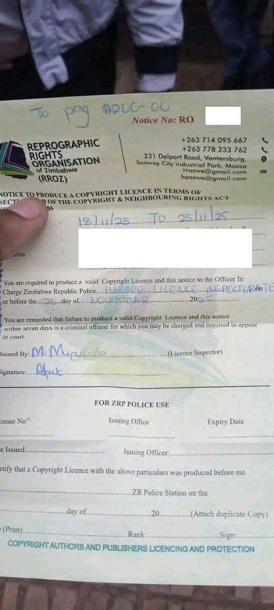 zimbabwewriter's tweet photo. ZWA has raised concerns over RROZ after reports of police halting some of its activities, questioning its mandate and transparency in Zimbabwe’s reprographic rights system.
Read more: https://t.co/0USTfOIM4V
#Zimbabwe #RROZ #Copyright #Writers #IPRights https://t.co/xQokCjnIhV