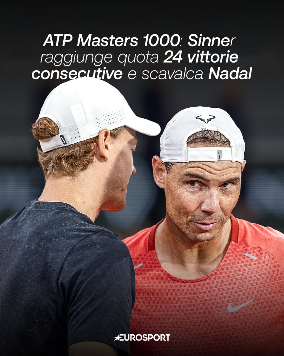 Eurosport_IT's tweet image. Sempre di più nella STORIA Jannik Sinner 👏💙

Grazie alla vittoria al terzo turno a Madrid, il tennista italiano supera Rafa Nadal come numero di vittorie consecutive nei Masters 1000: 24 🤯

#Tennis #Sinner #Nadal