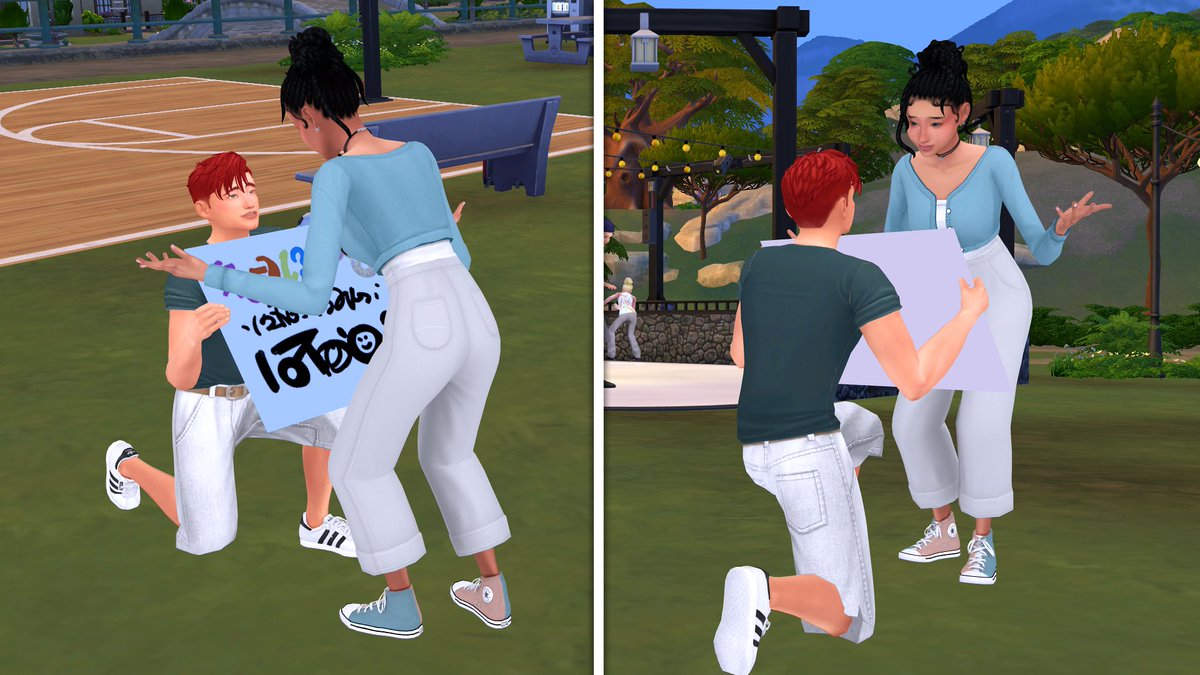 SraSimmer's tweet image. Son amigos desde niños pero él lo tiene muy claro.
Hizo una pancarta y la invitó al parque, le reveló su encaprichamiento y saló bien así que sacó la pancarta y... ella dijo que si!
Ya lo siento por Dante pero la felicidad de mis sims va primero 😬
#TheSims4 #TheSims