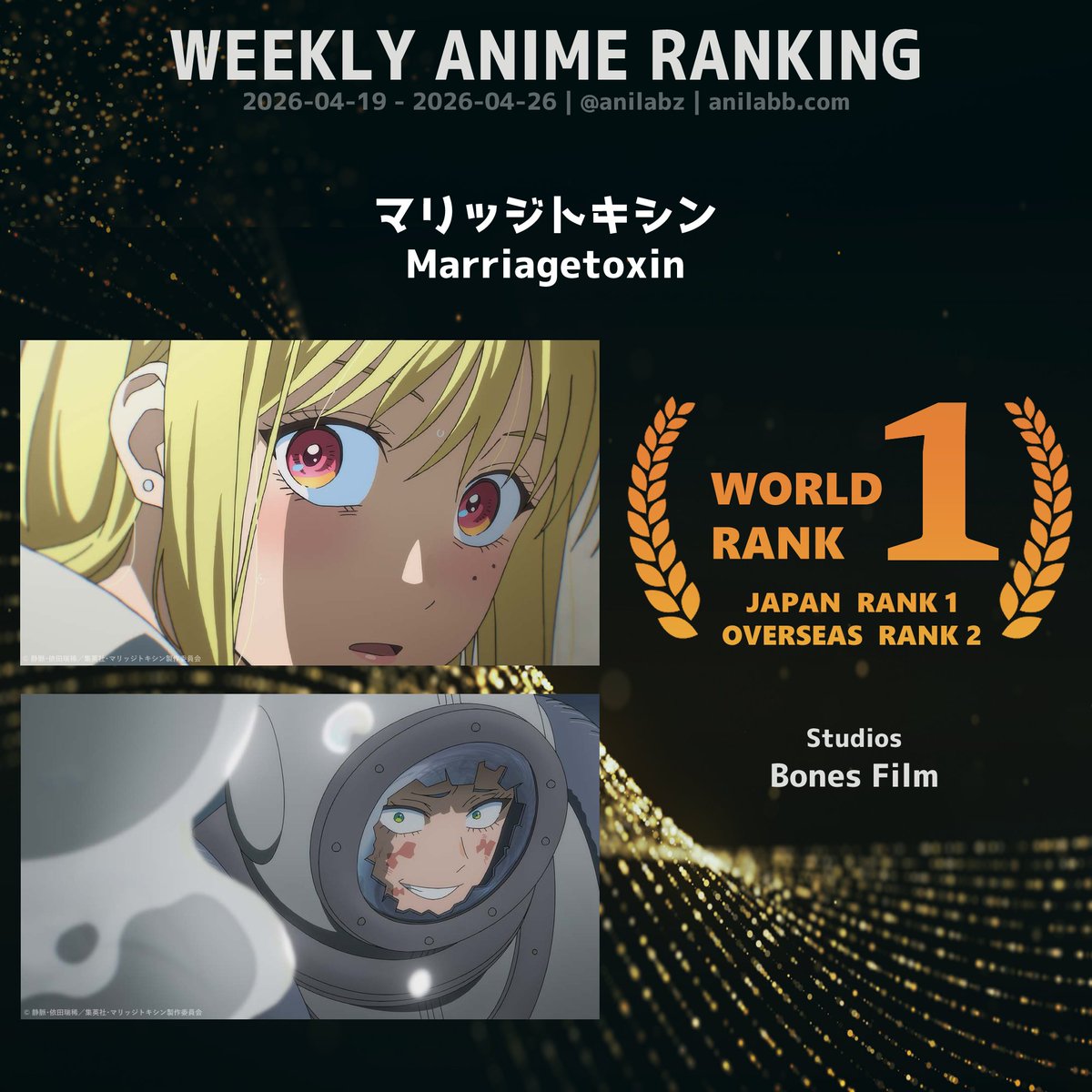 ━━━━━━━━━━━━━━━━━━
🏆『#マリッジトキシン』
今週の世界アニメランキング1位に！✨
━━━━━━━━━━━━━━━━━━

#marriagetoxin #marritoxi

日本・海外のランキング・投票はこちら🗳️
▶︎ anilabb.com/rate/anime