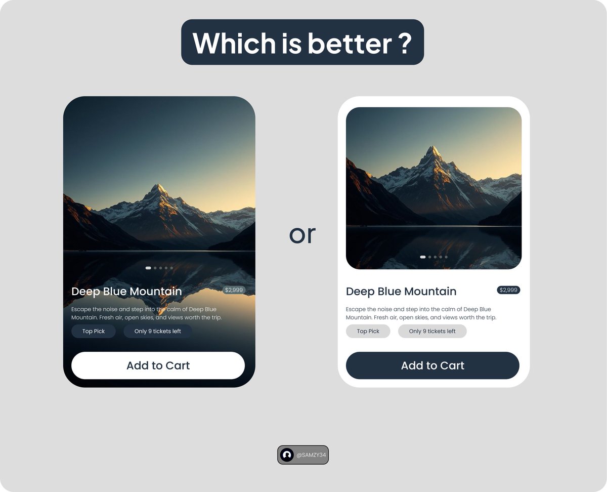 SAMZY34's tweet photo. Guess how many minute this took me.
Which is better  Left or Right ?
#UIDesign #BuildInPublic #DesignFeedback #InterfaceDesign #UIUX https://t.co/frHq6WGY6v