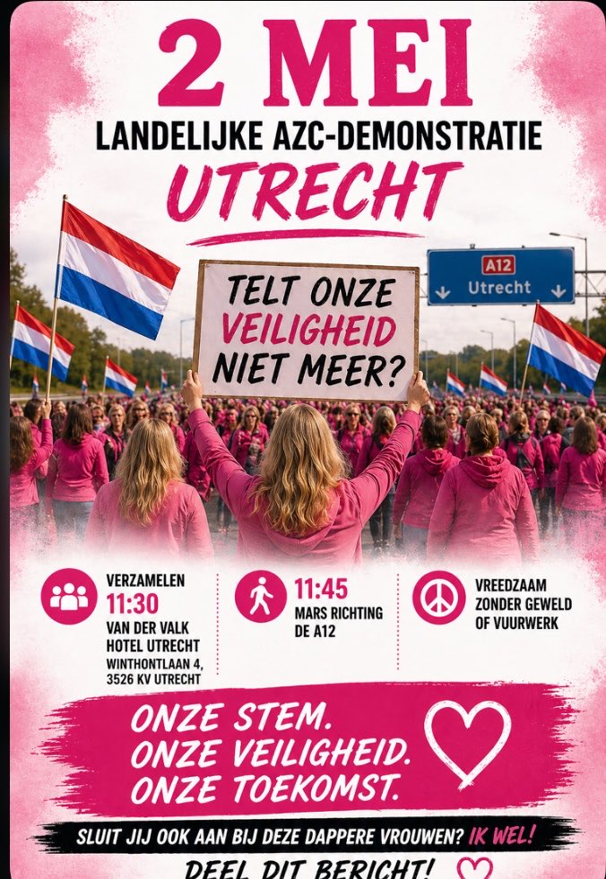 EnkNathalie's tweet image. steeds meer vrouwen in Nederland maken zich druk om de #veiligheid in omgeving betreft #AZC vanmiddag kwam ik deze aankondiging tegen op FB 

2 mei willen vrouwen uit 
Nederland naar Utrecht komen om hun stem te laten horen.

In #loosdrecht  was het prachtig 

succes dames 🩷