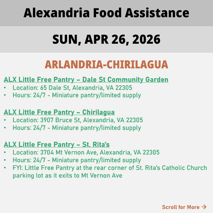 hungerfreealx's tweet image. (Post 1 of 2) On Sunday, April 26, here are open locations in Alexandria, VA for food assistance, organized by neighborhood. Everybody deserves to eat. #help #finding #food #alexandriava