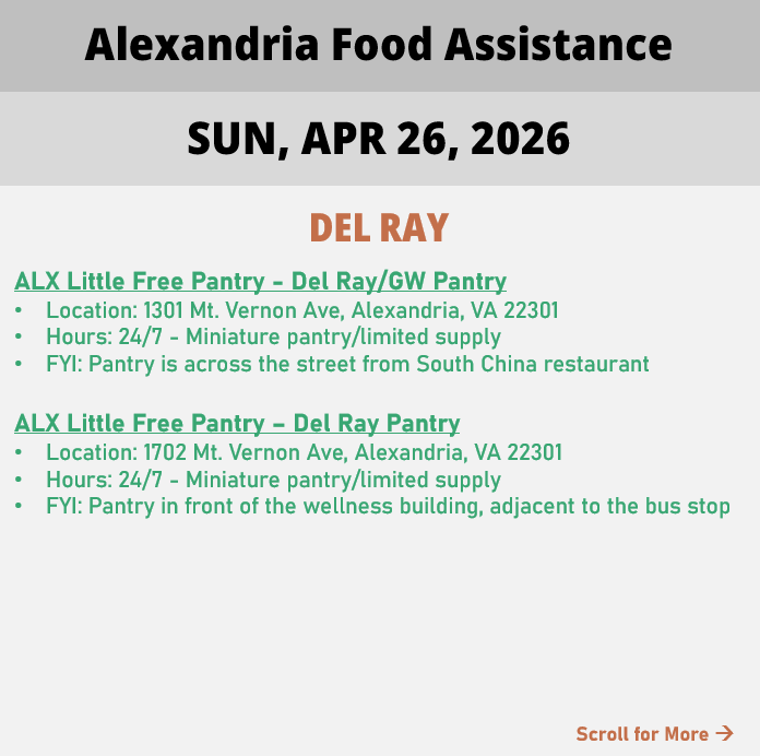hungerfreealx's tweet image. (Post 1 of 2) On Sunday, April 26, here are open locations in Alexandria, VA for food assistance, organized by neighborhood. Everybody deserves to eat. #help #finding #food #alexandriava