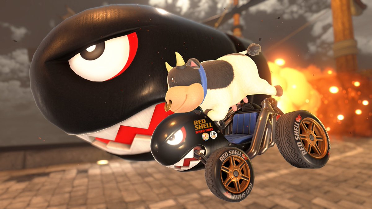 MooKartBot's tweet image. Faster than a Banzai Bill! #Cow #BanzaiBill #MarioKartWorld #NintendoSwitch2