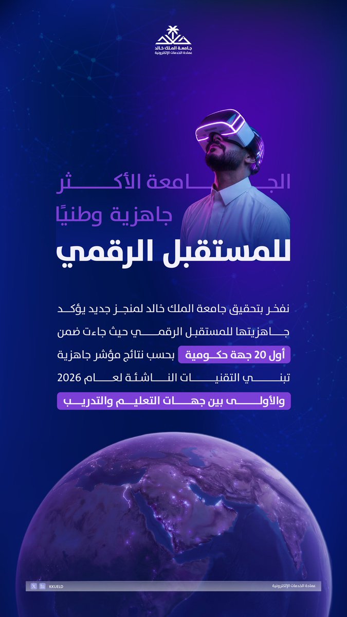 KKUELD's tweet photo. جامعة الملك خالد هي الجامعة الأكثر جاهزية وطنيًا للمستقبل الرقمي 

#جامعة_الملك_خالد https://t.co/35AO5CK4CY