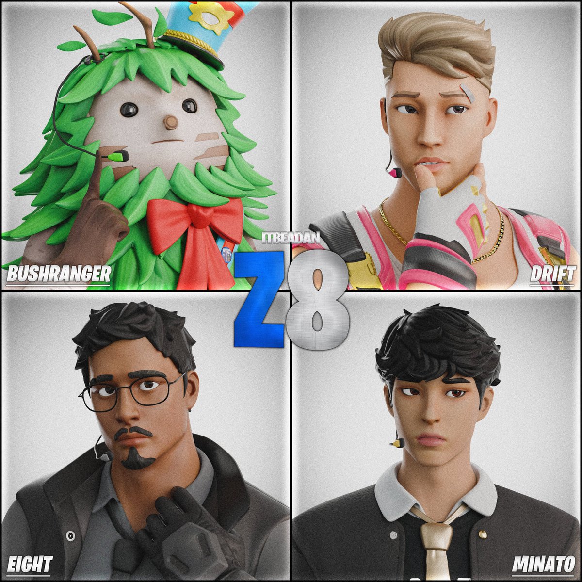 Z8: ICON PHOTOSHOOT (12.1.25) -  WHITE VER. 📸

Been a week since these idiots debuted new outfits which MANY loved and few did not! TYSM REGARDLESS! Anyway they wanted some icons!

Colored versions in the replies!

#Fortnite #FortniteArt #Z8 #ZER0EIGHT