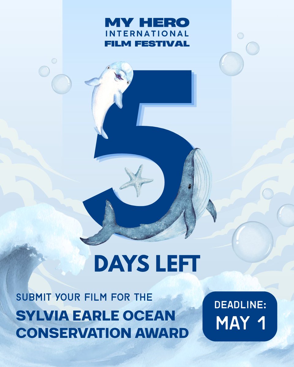myhero's tweet image. There are only 5 days left to submit your film for a chance to win the Sylvia Earle Ocean Conservation Award! 🌊🐳

Submit here: filmfreeway.com/SylviaEarleOce…

Thank you to the award sponsor, One World One Ocean! @MacFreeFilms 

#oceanconservation #filmfestival #ocean