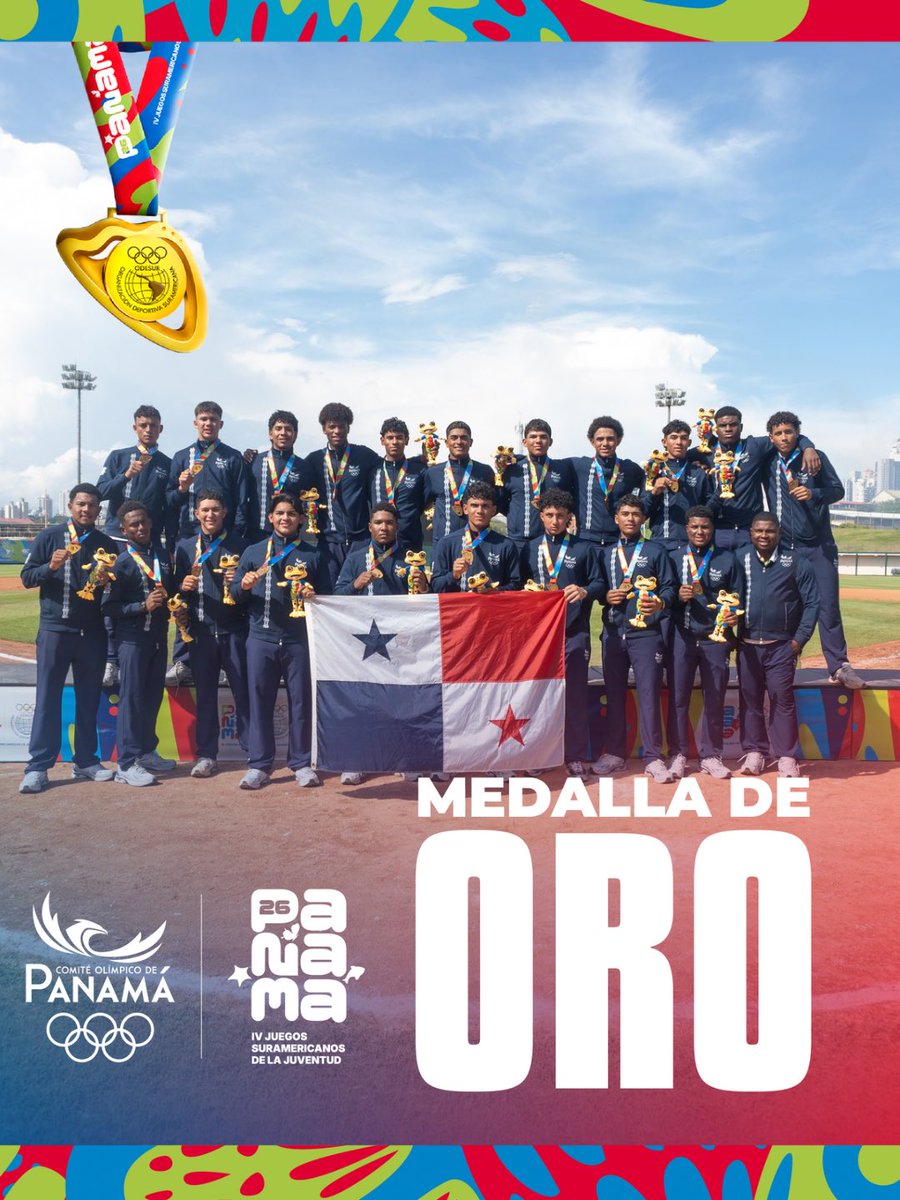 COlimpicoPanama's tweet photo. ¡LOS CAMPEONES SURAMERICANOS JUVENILES🔥⚾️!

La selección nacional de béisbol, medalla de oro en los IV Juegos Suramericanos de la Juventud Panamá 2026. 🥇 https://t.co/fNb70fbRwv