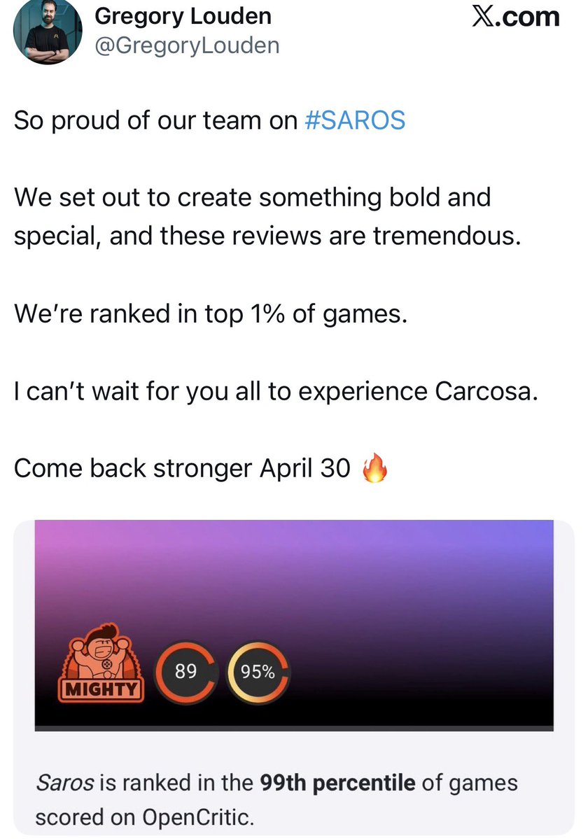 NextGenPlayer's tweet image. Saros is in the Top 1% of games on OpenCritic 👀🔥 

#PS5 

▶️ opencritic.com/game/19375/sar…