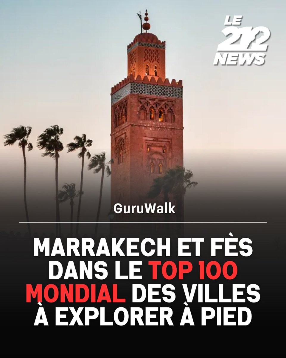 Le212News's tweet image. #Marrakech et #Fès figurent dans le #Top100 mondial des villes à découvrir à pied selon @guruwalk_com , confirmant l’attractivité du #Maroc comme destination phare du tourisme immersif.

Les détails ➡ shorturl.at/SMEvX