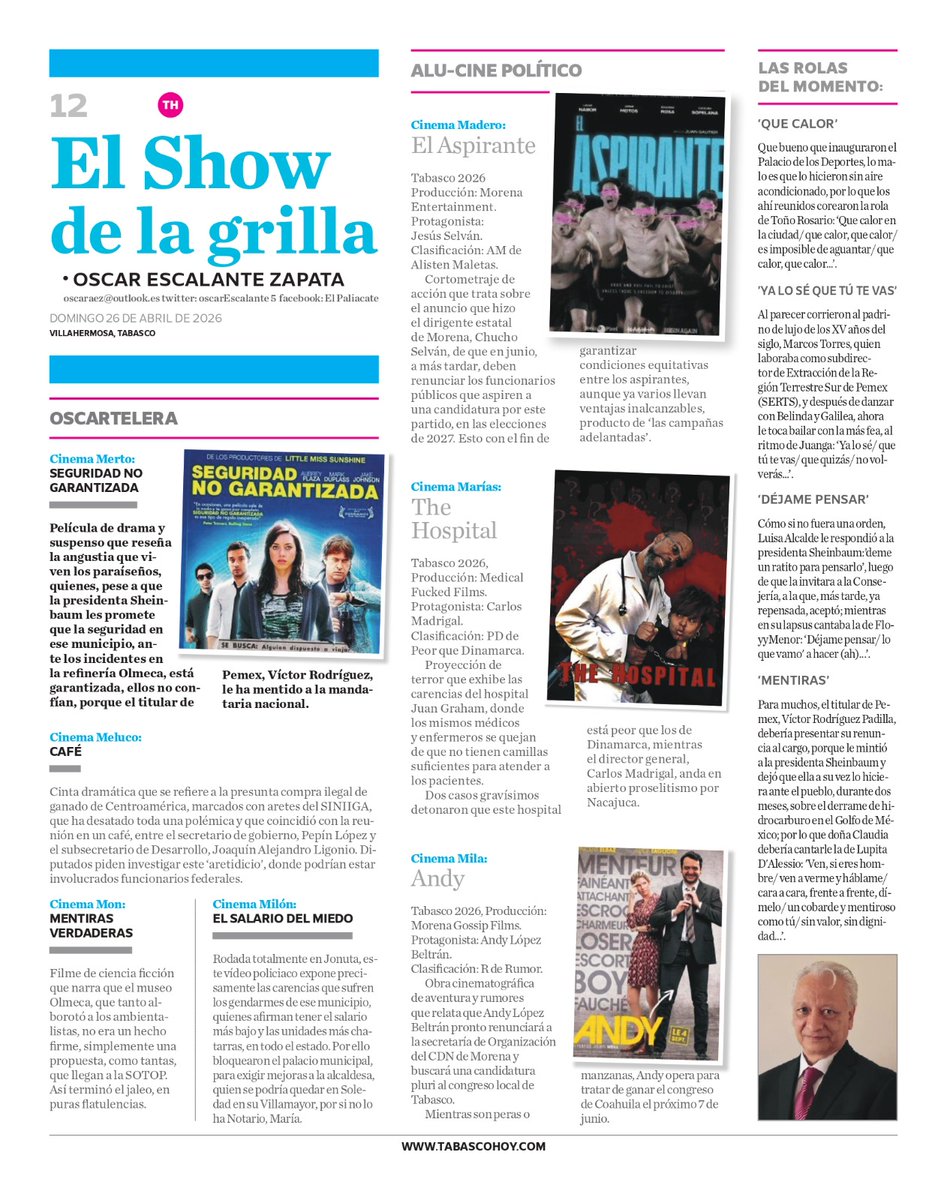 Buen día, les comparto la página de humor 'El Show de la Grilla' en <a href="/TabascoHOY/">Tabasco HOY</a> domingo 26 de abril de 2026: