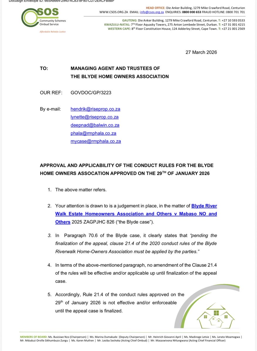 OwnersvsBalwin's tweet photo. This is the letter sent by CSOS to Balwin and the HoA. They said to hell with the court processes, they will do their own process. https://t.co/byELhXLzmT