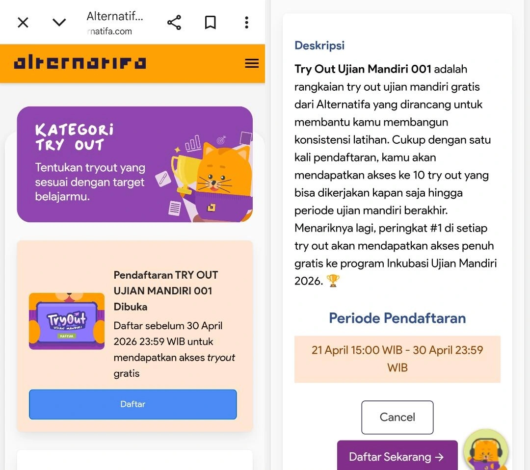 fairysenduka's tweet photo. 📢 TO Ujian Mandiri GRATIS from Alternatifa. 

anw kalian juga bisa dapetin GRATIS KELAS INKUBASI: UJIAN MANDIRI klo masuk leaderboard ya! 

info selengkapnya: https://t.co/12zi2vnPg8 https://t.co/GvzjQeXkry