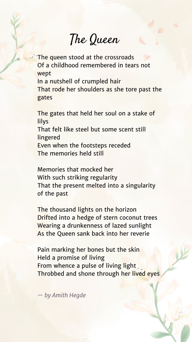 AmithHegde6's tweet photo. The Queen

#WritingCommunity #writing #poetry #POEMS #poetrycommunity #amwriting #poet #writerslife #iamwriting #Writers #reading #writerscommunity #poetrywriter #WritingLife #poem #possibilities #Strength #read #emotions #Life #poetrypeople #TheQueen #strength #pain https://t.co/GfmRmEwveD