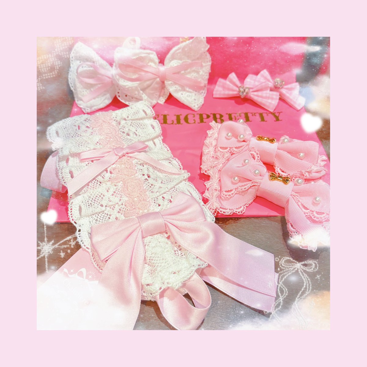 今日ﾗｲﾌﾞのあとに
衣装に合うピンクの髪飾り探しの旅に出かけてきました💘☁💗🎀

Angelic Prettyさんでピンクのパール付いてる可愛いリボン と
Chalmiereさんでピンクの可愛いヘッドドレスお迎えしました…嬉🩷
ロリィタのお洋服もかわいかった…♡💭

 ╲ﾗｲﾌﾞでつけるのたのしみ♩╱
