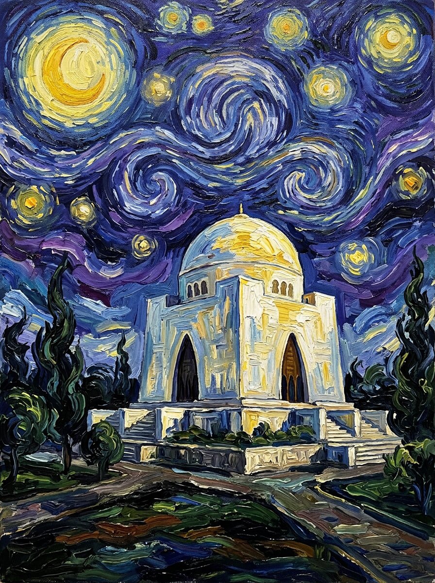 JalalKhan29's tweet image. Imagine if Van Gogh visited Karachi...

This AI-generated piece of the Quaid-e-azam Mazar is everything.

#Karachi #MazarEQuaid #AI #Pakistan #Vangogh