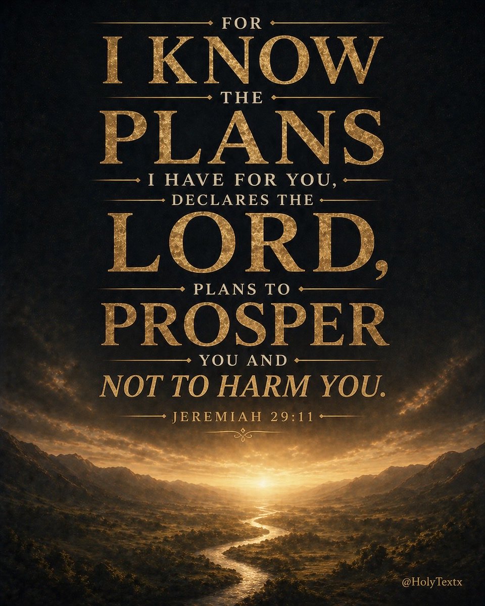 HolyTextX's tweet photo. If you needed this reminder today —

“For I know the plans I have for you, declares the Lord, plans to prosper you and not to harm you.”

— Jeremiah 29:11 https://t.co/OzVlAld6wm
