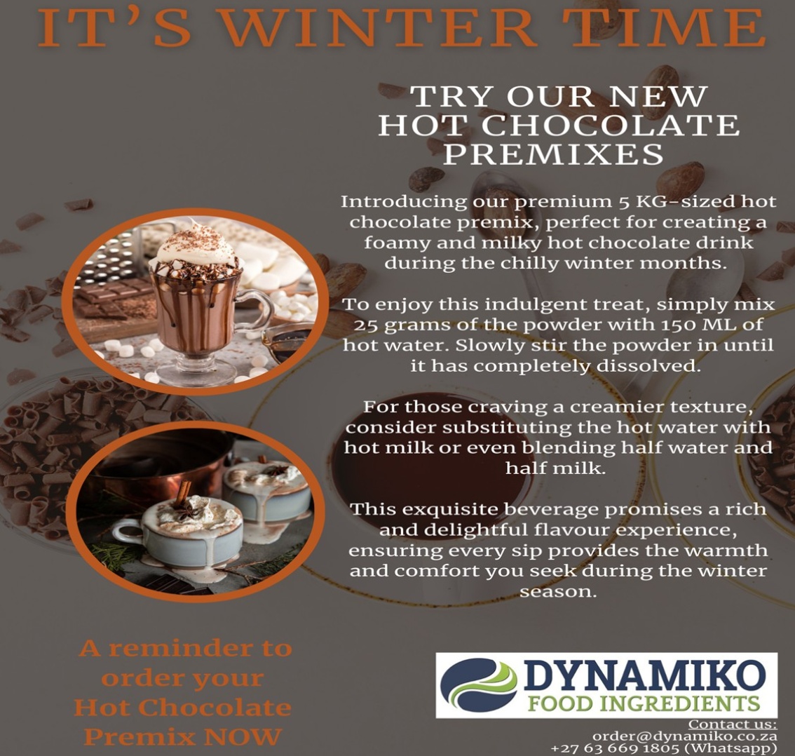 DynamikoFoodIng's tweet image. Looking for a rich, creamy hot chocolate that's quick and easy to prepare? ☕ 
Our INSTANT HOT CHOCOLATE PREMIX delivers smooth texture and indulgent flavour in every  cup - perfect for cosy moments or high-volume service.

#HotChocolate #HotBeverage #InstantMix #ComfortInACup