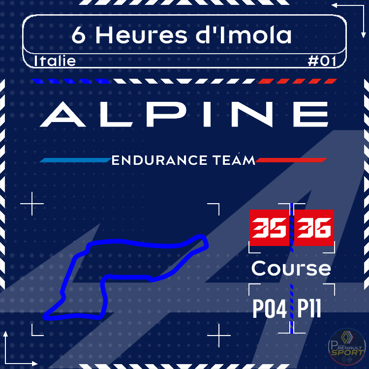 QuittetJonathan's tweet image. 🟦ALPINE ENDURANCE🟦

🇮🇹 6 Heures d'Imola
17 au 19 Avril 2026

#6HImola | #WEC
#AlpineEnduranceTeam | #Alpine | #Renault
#RenaultGroup / @AlpineWECteam
