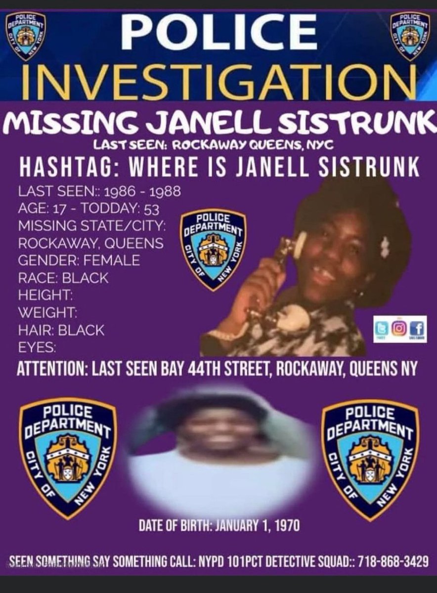 Catch_LISK's tweet image. Janell Sistrunk
It’s #MissingPosterMonday and we need your help sharing #JanellSistrunk flyer to help spread awareness! #Rockaway #NYC #MissingTeen #Missing
facebook.com/share/g/18QPkz…