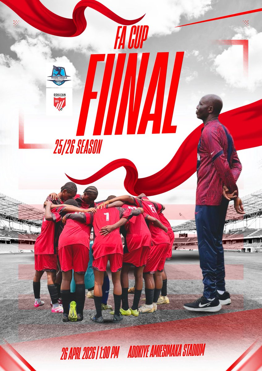 OskleanFA's tweet photo. RIVERS STATE FA CUP FINAL is upon us as we are ready to play Rivers Angels this afternoon.
Before this final we won our last match 7-1.

We hoping to win our fist FA Cup final against Rivers Angels.

 #OskleanFA #FACup #riverstate https://t.co/hRSET28owi