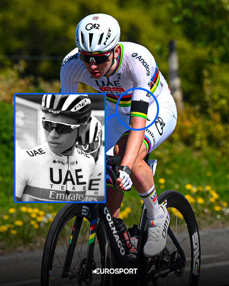 Eurosport_IT's tweet image. Tadej Pogačar in gara alla Liegi-Bastogne-Liegi con il lutto al braccio in ricordo di Cristian Camilo Muñoz, scomparso nella giornata di venerdì scorso in seguito a complicazioni relative a una caduta durante il Tour du Jura ❤️‍🩹

#LBL #Ciclismo #Cycling